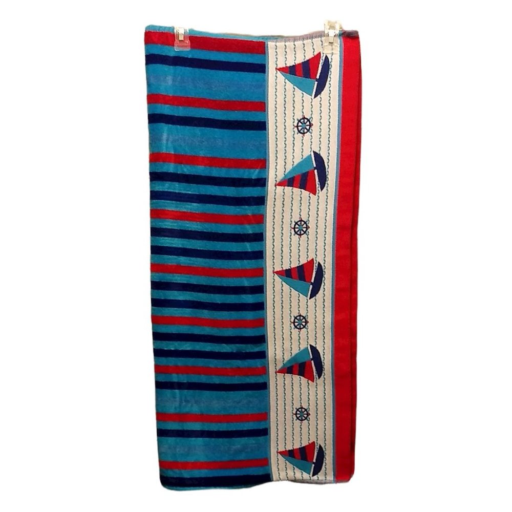 Striped Sailboat Beach Towel